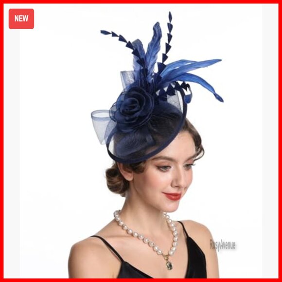 Women\'s Fascinator Hat with Feather Flower, Hair Clip, Detachable Headband